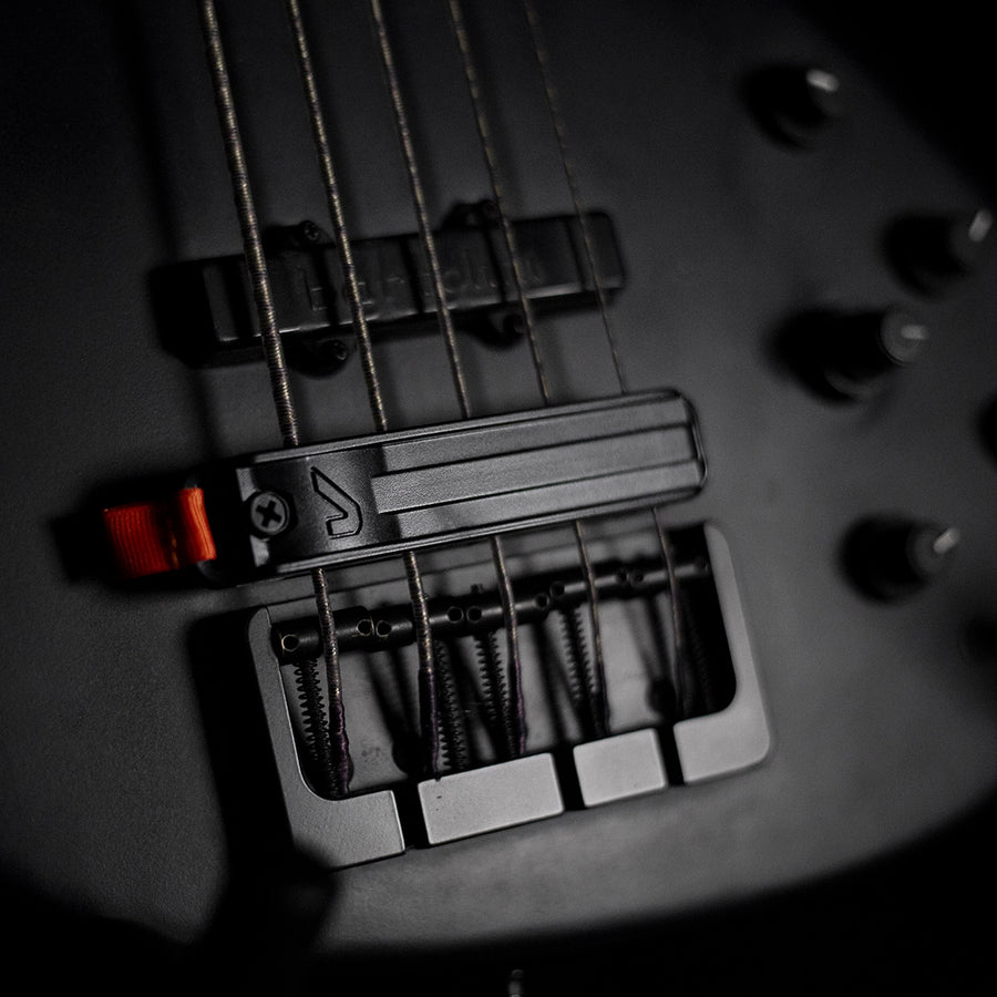 Detail of the pickups and bridge on an ESP LTD B-50 electric bass... News  Photo - Getty Images